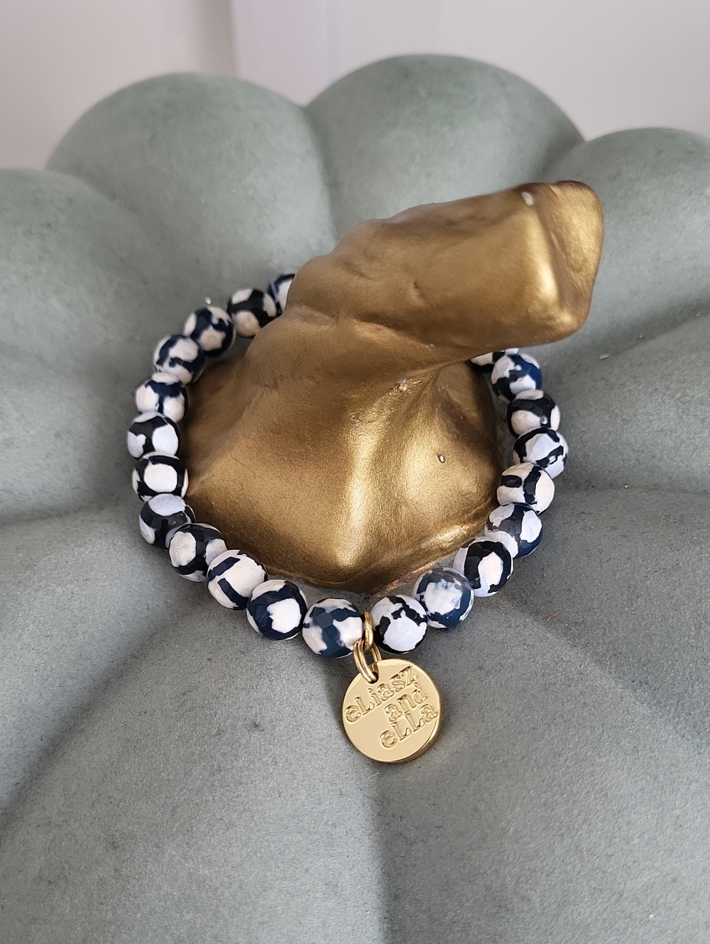 ELIASZ AND ELLA Navy and White Beaded Charm Bracelet